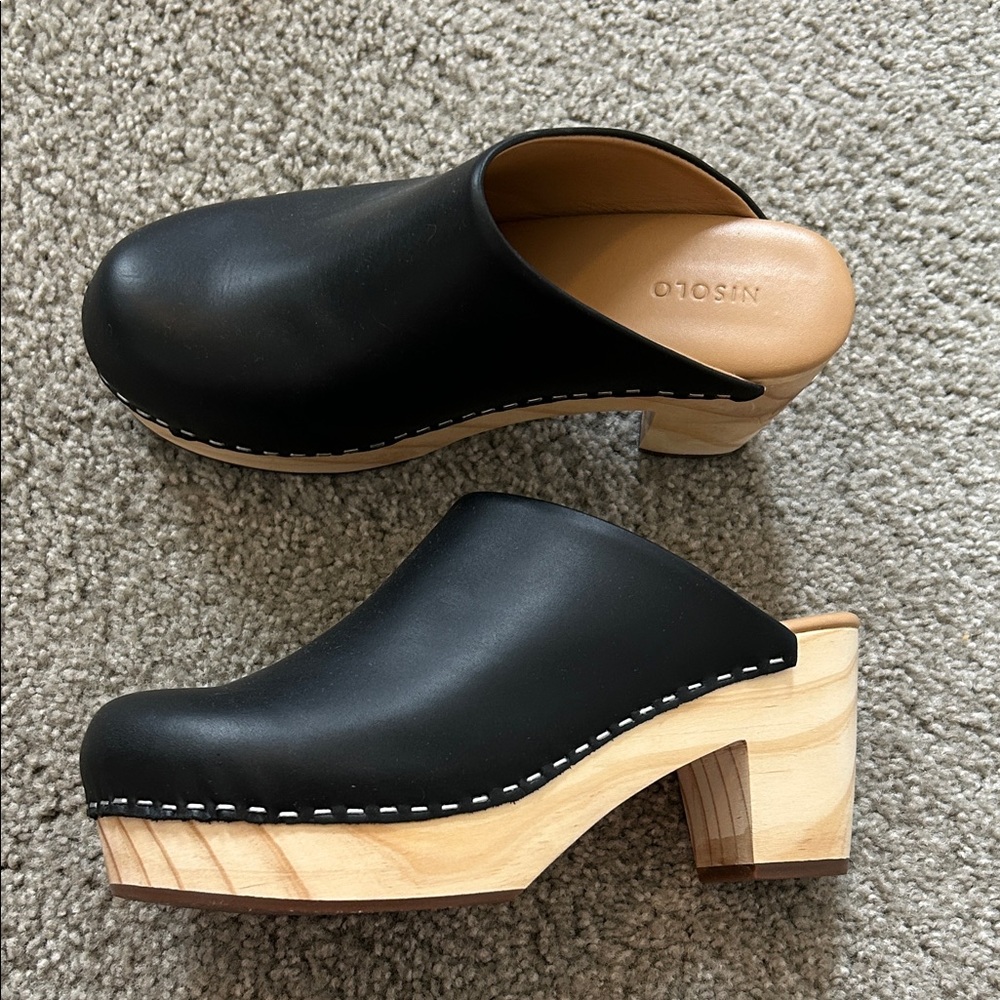 Nisolo Black Wooden Clogs Never Worn